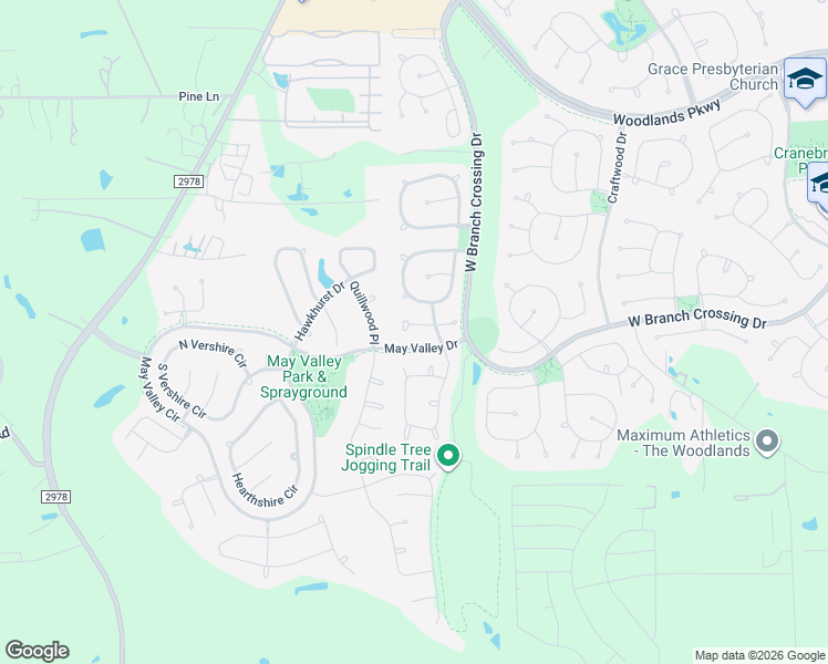 map of restaurants, bars, coffee shops, grocery stores, and more near 39 West Sage Creek Place in Spring