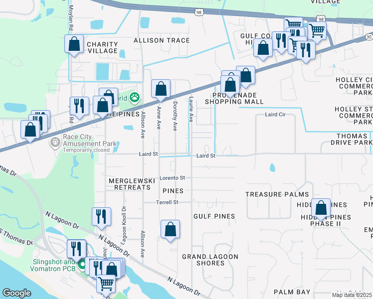 map of restaurants, bars, coffee shops, grocery stores, and more near 2316 Dorothy Avenue in Panama City Beach