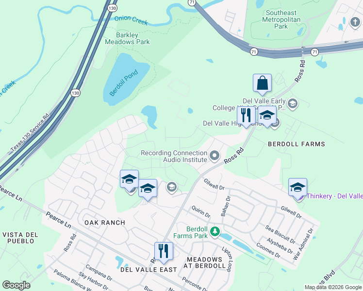 map of restaurants, bars, coffee shops, grocery stores, and more near 5029 Hazelnut Lane in Del Valle