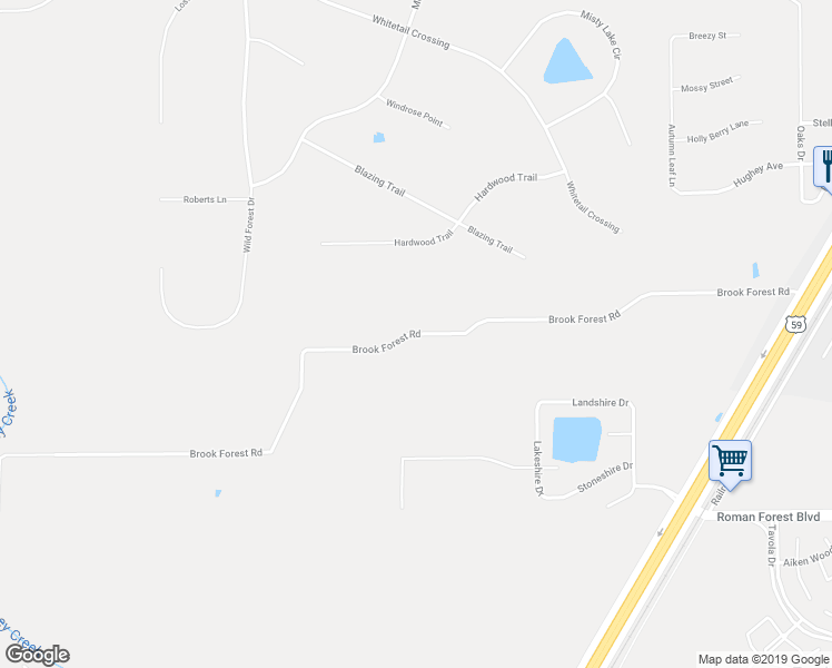 map of restaurants, bars, coffee shops, grocery stores, and more near 22710 Brook Forest Road in New Caney