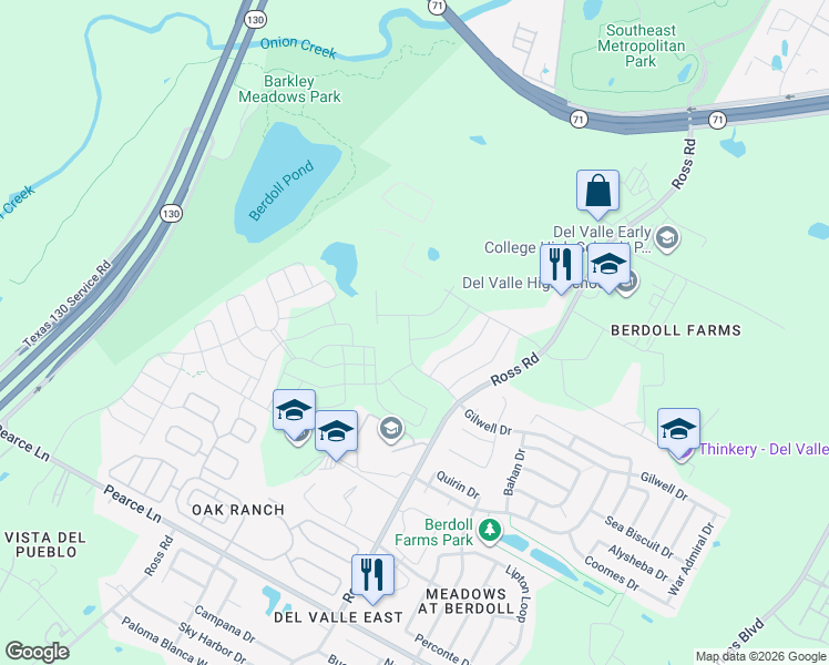 map of restaurants, bars, coffee shops, grocery stores, and more near 5029 Hazelnut Lane in Del Valle