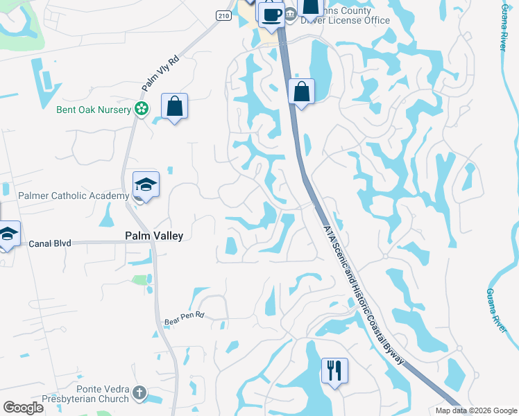 map of restaurants, bars, coffee shops, grocery stores, and more near 112 Osprey Ridge Way in Ponte Vedra