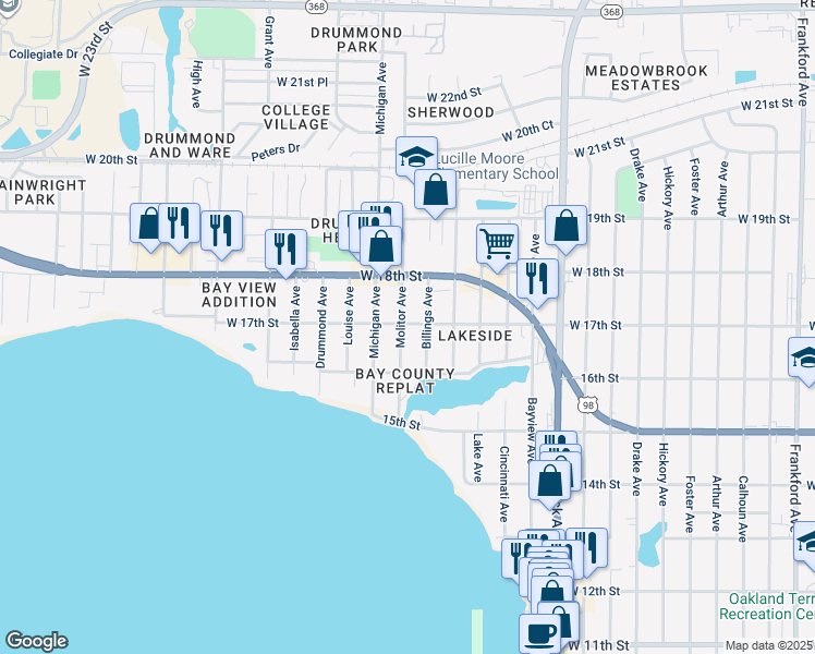 map of restaurants, bars, coffee shops, grocery stores, and more near 1616 Molitor Avenue in Panama City