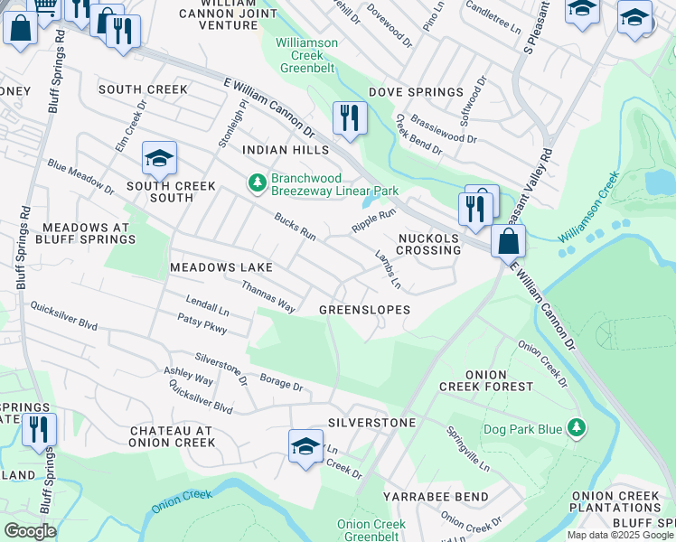 map of restaurants, bars, coffee shops, grocery stores, and more near 4613 Glade Line Drive in Austin