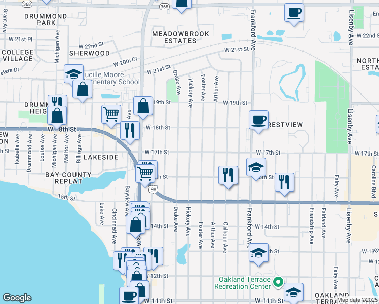 map of restaurants, bars, coffee shops, grocery stores, and more near 1610 Drake Avenue in Panama City