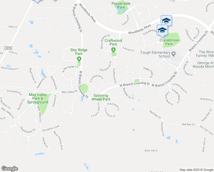 map of restaurants, bars, coffee shops, grocery stores, and more near 2 Kerouac Court in The Woodlands