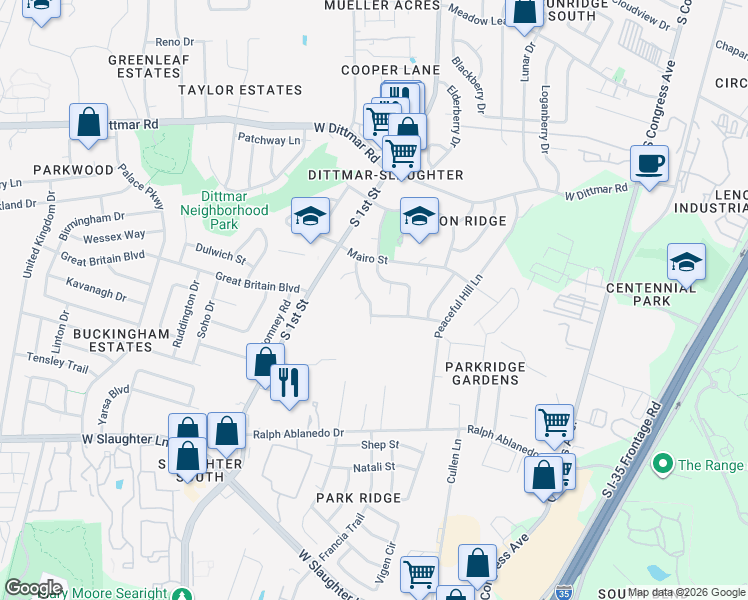 map of restaurants, bars, coffee shops, grocery stores, and more near 8312 Beaver Brook Lane in Austin