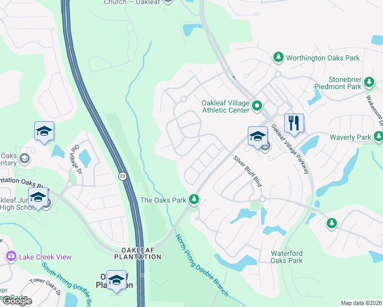 map of restaurants, bars, coffee shops, grocery stores, and more near 3954 Pebble Brooke Circle in Orange Park