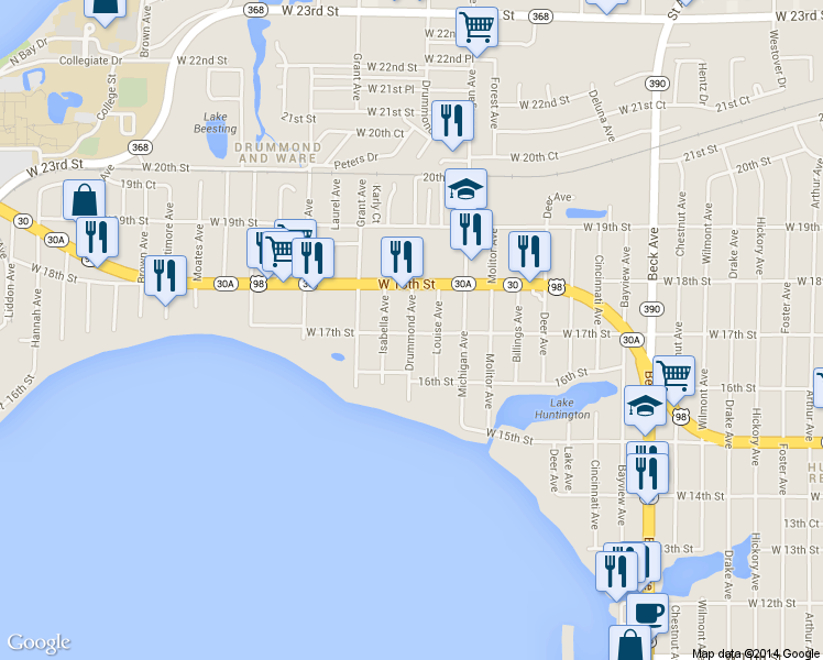 map of restaurants, bars, coffee shops, grocery stores, and more near 1618 Isabella Avenue in Panama City