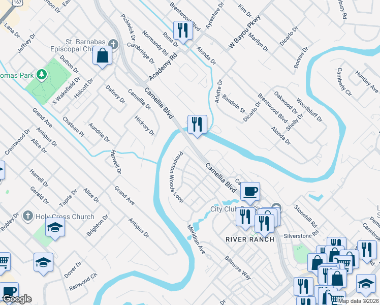 map of restaurants, bars, coffee shops, grocery stores, and more near 213 Princeton Woods Loop in Lafayette
