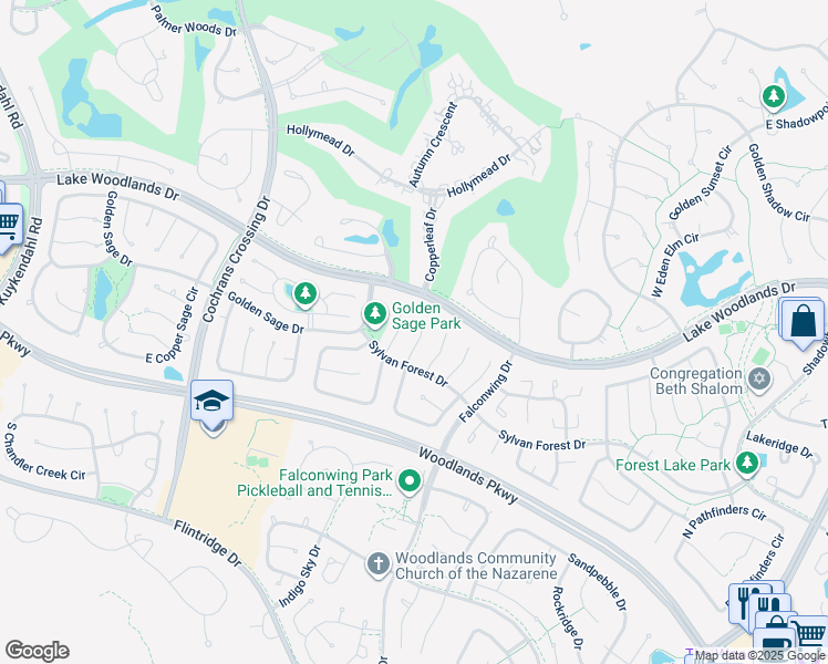 map of restaurants, bars, coffee shops, grocery stores, and more near 23 West Stony Bridge Court in Spring