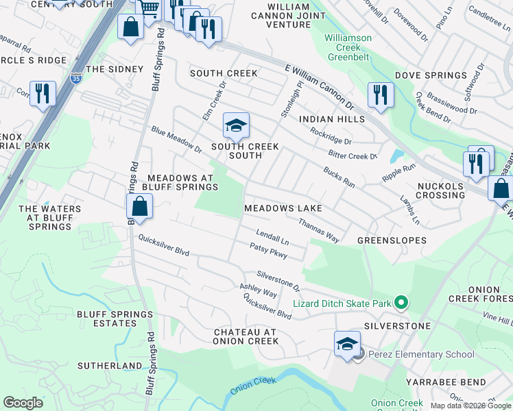 map of restaurants, bars, coffee shops, grocery stores, and more near 2402 Magin Meadow Drive in Austin