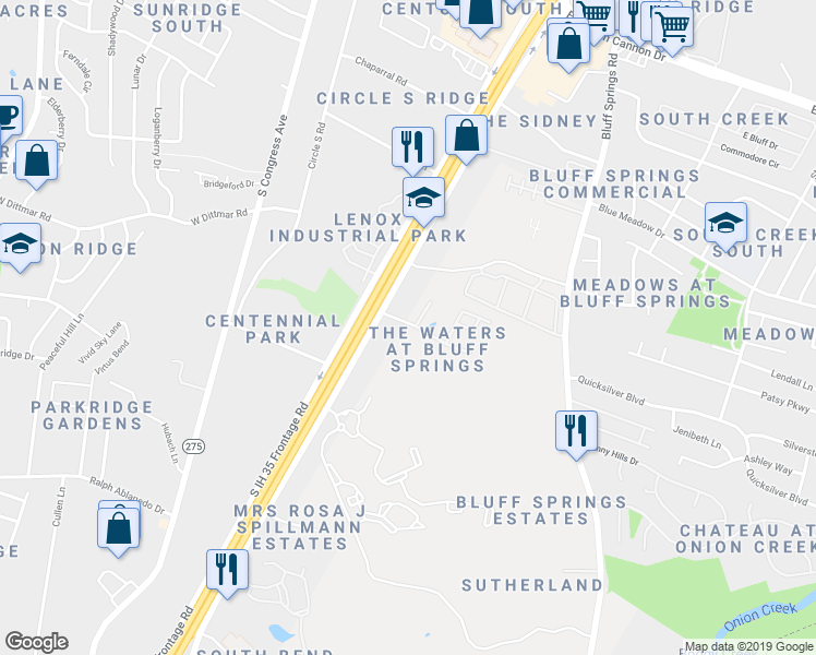 map of restaurants, bars, coffee shops, grocery stores, and more near 7707 Ih 35 S in Austin