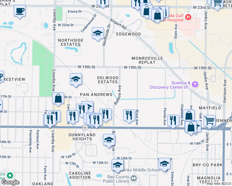 map of restaurants, bars, coffee shops, grocery stores, and more near 1711-1899 Balboa Ave in Panama City