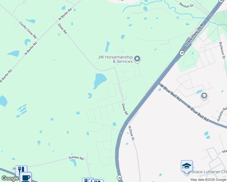 map of restaurants, bars, coffee shops, grocery stores, and more near 1051 Dixie Road in Brenham