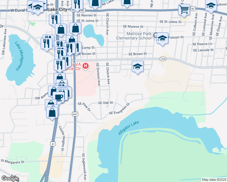 map of restaurants, bars, coffee shops, grocery stores, and more near 781 Southeast Church Avenue in Lake City