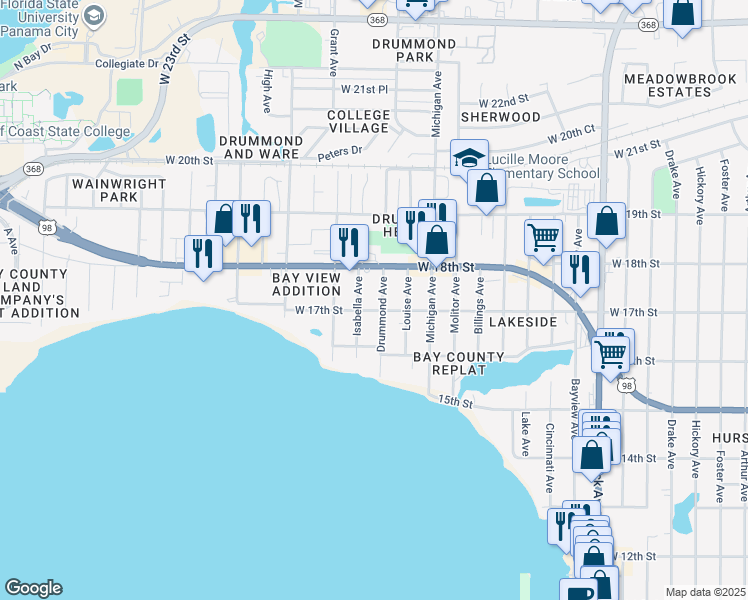 map of restaurants, bars, coffee shops, grocery stores, and more near in Panama City