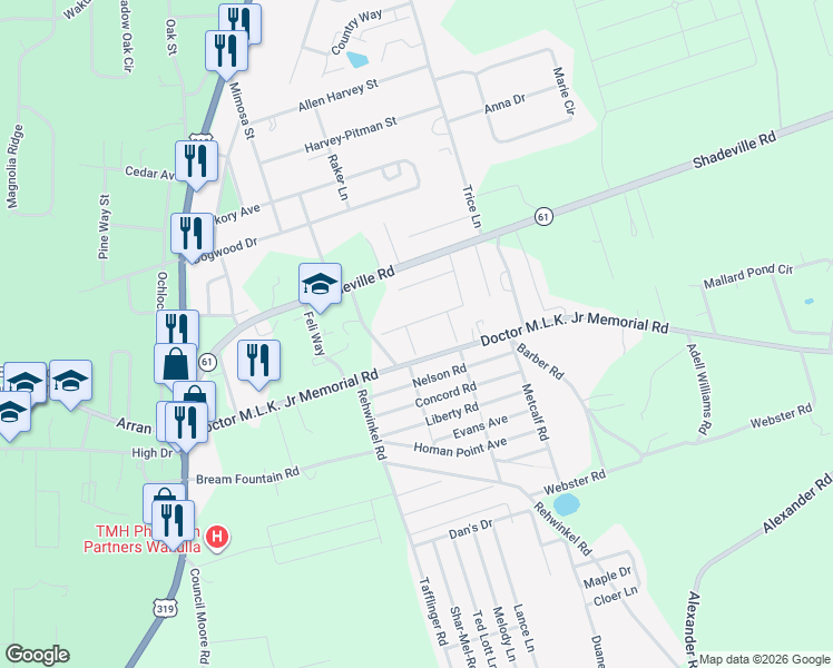 map of restaurants, bars, coffee shops, grocery stores, and more near 21 Crested Eagle Drive in Crawfordville