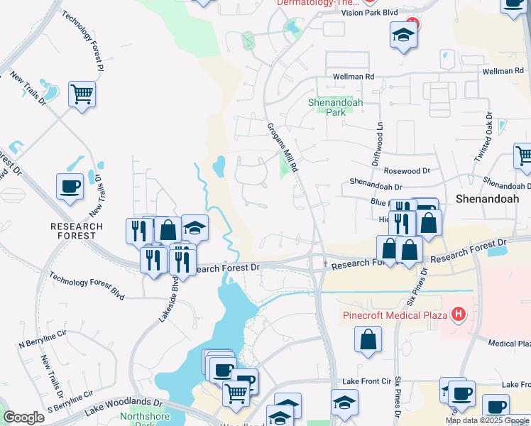 map of restaurants, bars, coffee shops, grocery stores, and more near 70 Pine Brook Court in Shenandoah