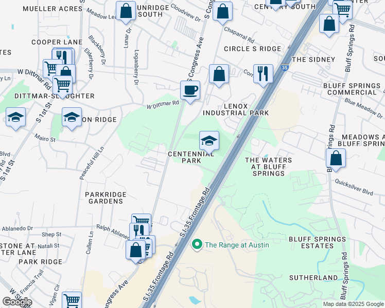 map of restaurants, bars, coffee shops, grocery stores, and more near 108 Foremost Drive in Austin