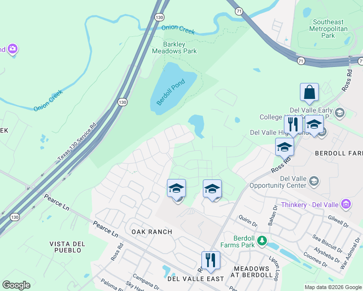 map of restaurants, bars, coffee shops, grocery stores, and more near 11420 Saint Thomas Drive in Travis County