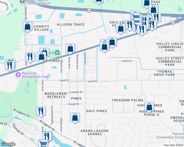 map of restaurants, bars, coffee shops, grocery stores, and more near 8603 Marlin Place in Panama City Beach