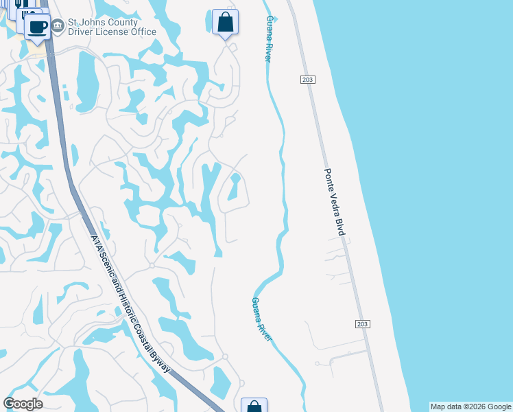 map of restaurants, bars, coffee shops, grocery stores, and more near 3225 Old Barn Road East in Ponte Vedra Beach