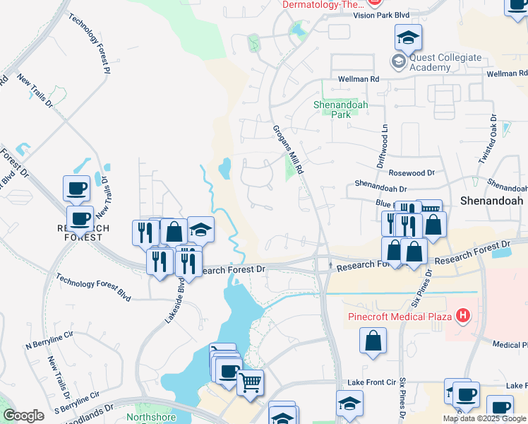 map of restaurants, bars, coffee shops, grocery stores, and more near 66 Pine Brook Court in Shenandoah