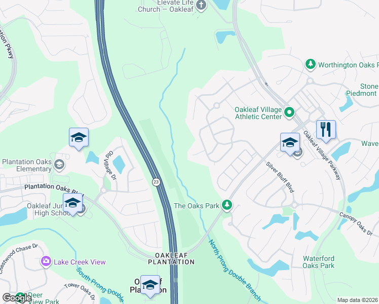 map of restaurants, bars, coffee shops, grocery stores, and more near 3534 Pebble Stone Court in Orange Park