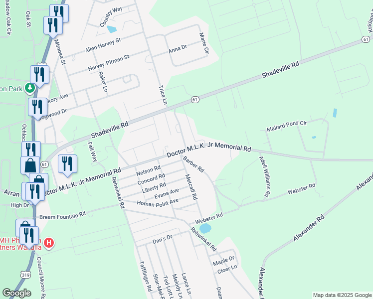 map of restaurants, bars, coffee shops, grocery stores, and more near 290 Doctor Martin Luther King Junior Memorial Road in Crawfordville