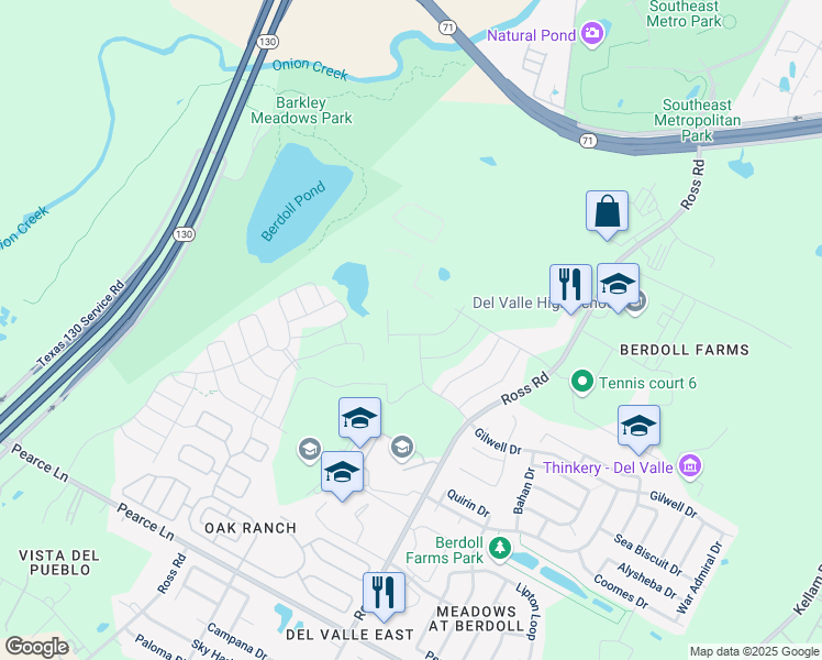 map of restaurants, bars, coffee shops, grocery stores, and more near 4913 Easton Lane in Del Valle