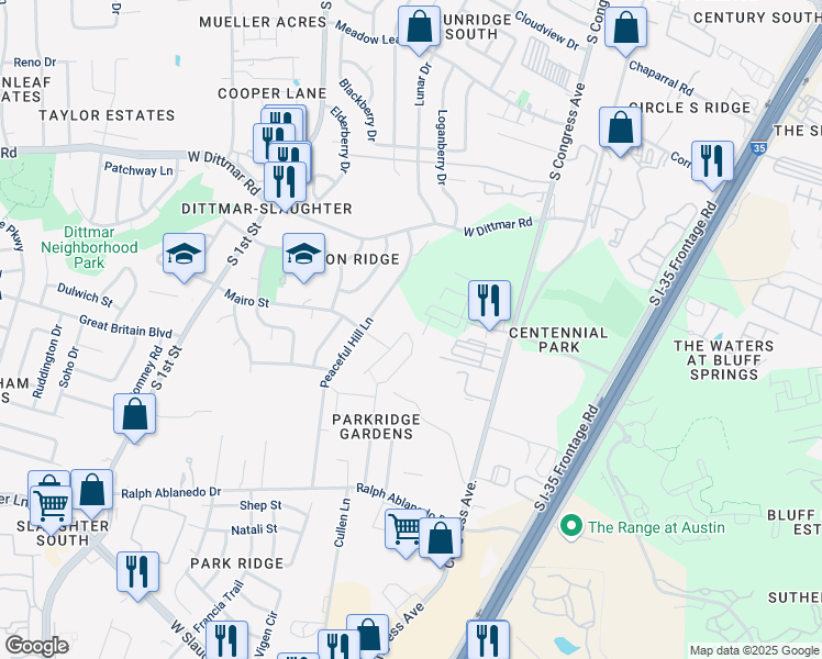 map of restaurants, bars, coffee shops, grocery stores, and more near 314 Virtus Bend in Austin