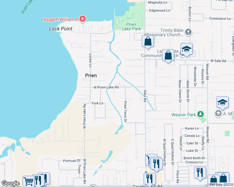 map of restaurants, bars, coffee shops, grocery stores, and more near 4311 Suffolk Street in Lake Charles