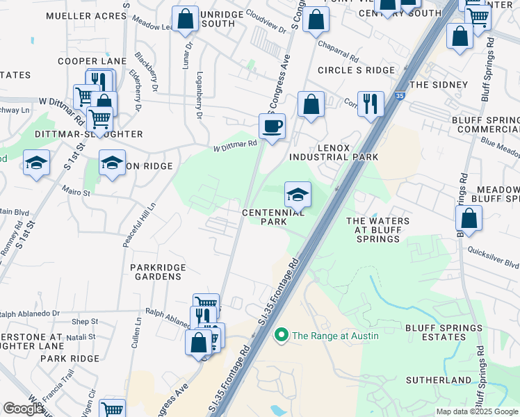 map of restaurants, bars, coffee shops, grocery stores, and more near 108 Foremost Drive in Austin