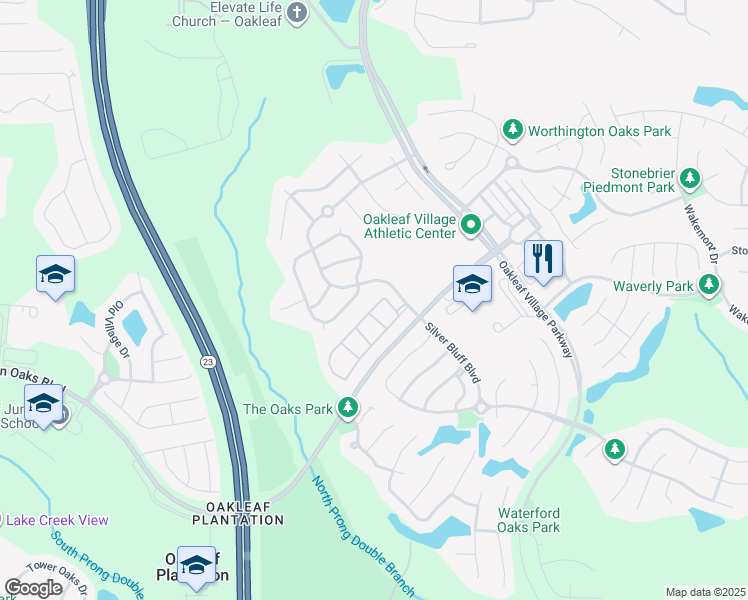 map of restaurants, bars, coffee shops, grocery stores, and more near 3750 Silver Bluff Boulevard in Orange Park