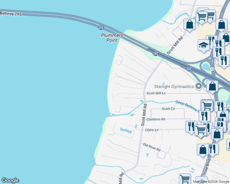 map of restaurants, bars, coffee shops, grocery stores, and more near 10735 Waverly Bluff Way in Jacksonville