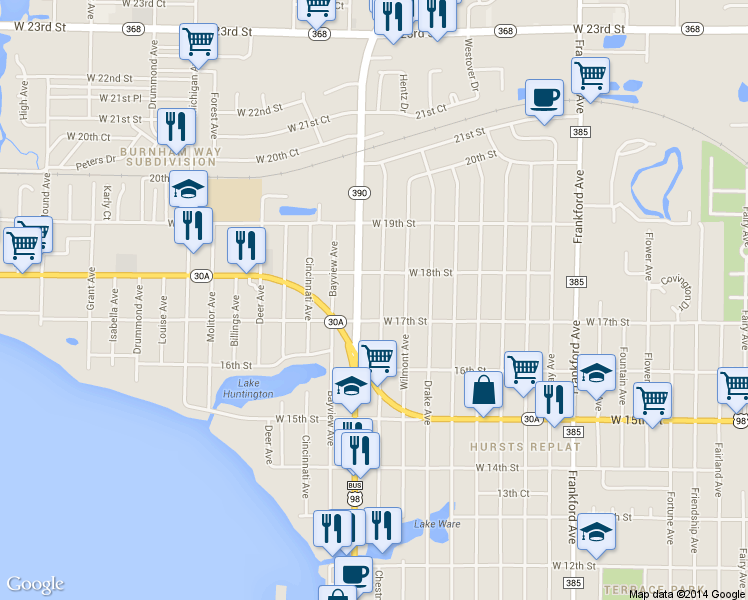map of restaurants, bars, coffee shops, grocery stores, and more near 1707 Chestnut Avenue in Panama City