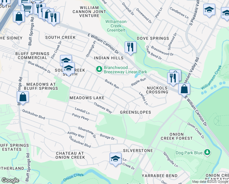 map of restaurants, bars, coffee shops, grocery stores, and more near 4500 Glade Line Drive in Austin