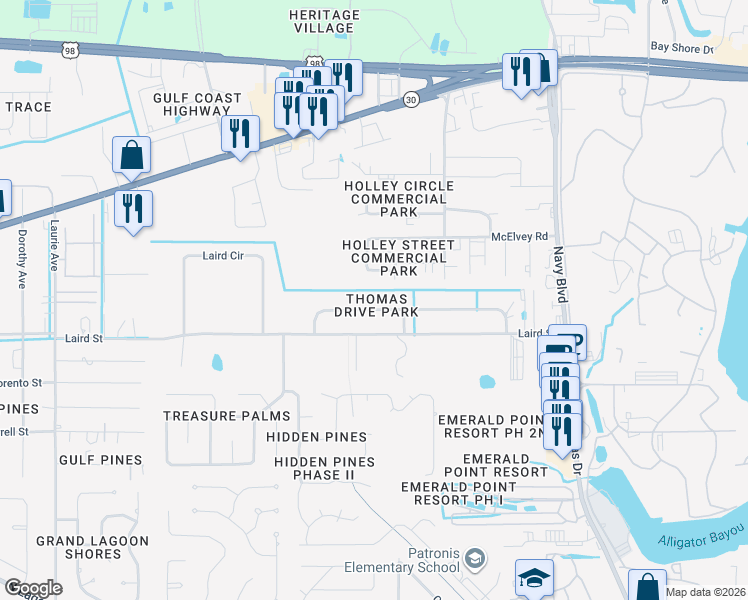 map of restaurants, bars, coffee shops, grocery stores, and more near 7706 Kingman Street in Panama City Beach