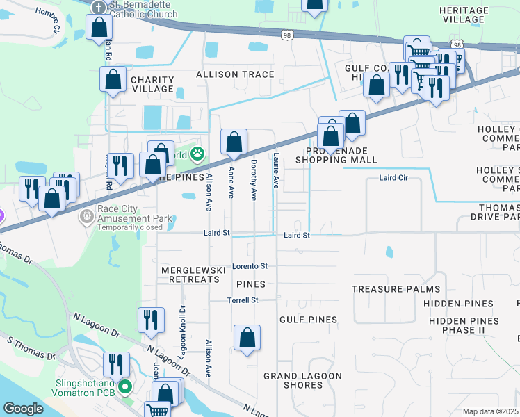 map of restaurants, bars, coffee shops, grocery stores, and more near 2208 Dorothy Avenue in Panama City Beach