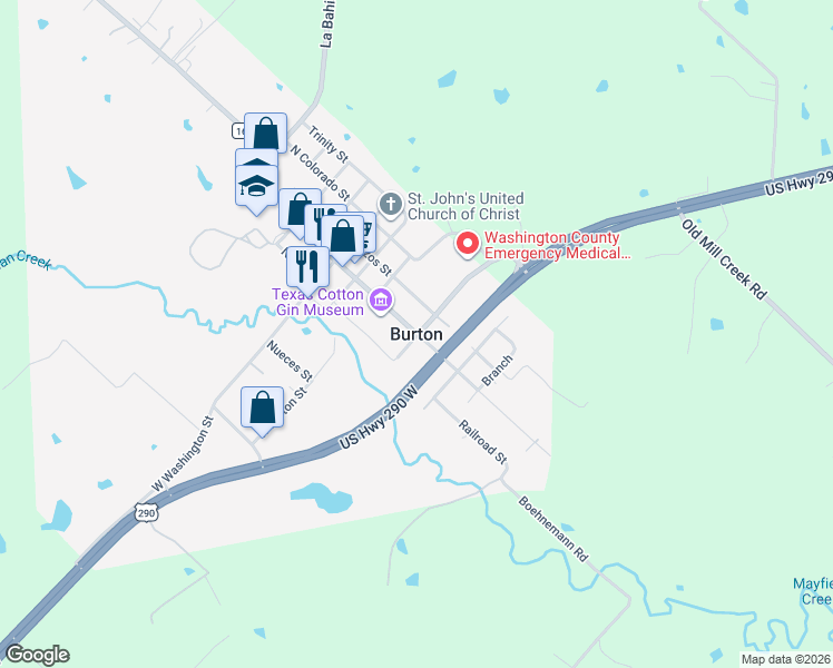 map of restaurants, bars, coffee shops, grocery stores, and more near in Burton