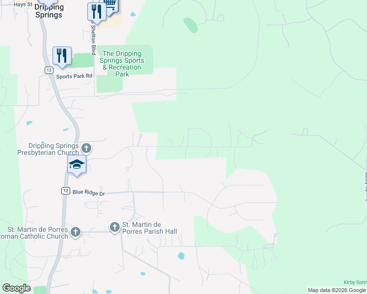 map of restaurants, bars, coffee shops, grocery stores, and more near 555 Butler Ranch Road in Dripping Springs