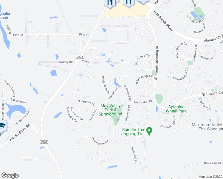 map of restaurants, bars, coffee shops, grocery stores, and more near 54 Black Swan Place in Magnolia