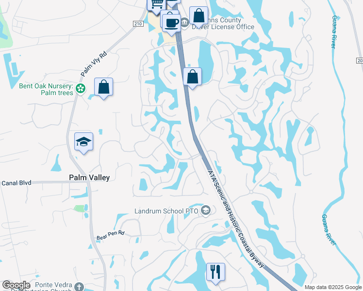 map of restaurants, bars, coffee shops, grocery stores, and more near 117 Azalea Point Drive North in Ponte Vedra Beach