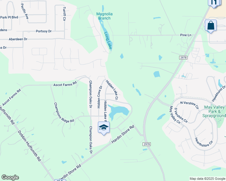 map of restaurants, bars, coffee shops, grocery stores, and more near 28911 Hidden Lake Court in Magnolia