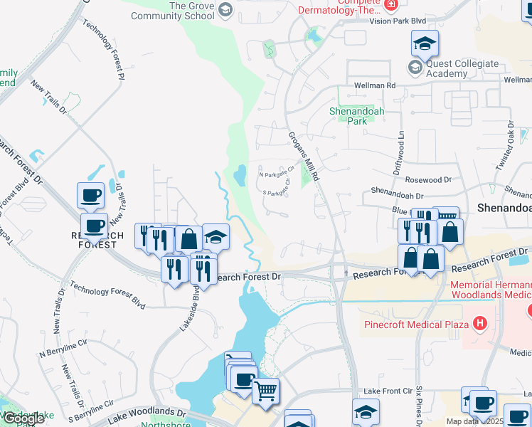 map of restaurants, bars, coffee shops, grocery stores, and more near 54 Pine Brook Court in Shenandoah