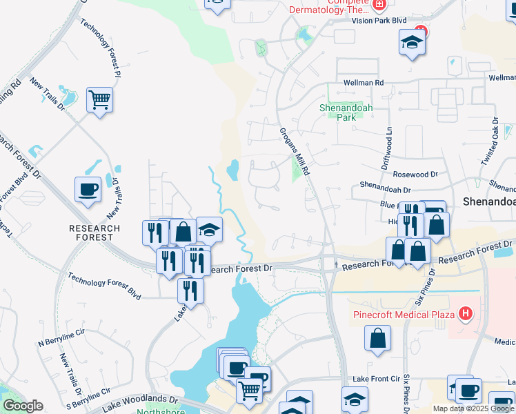 map of restaurants, bars, coffee shops, grocery stores, and more near 54 Pine Brook Court in Shenandoah
