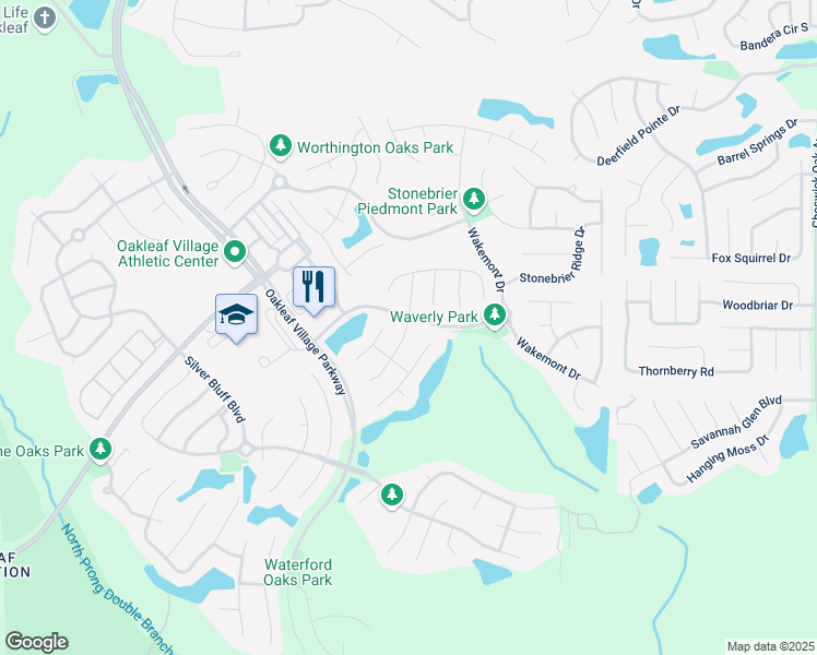map of restaurants, bars, coffee shops, grocery stores, and more near 735 Bellshire Drive in Orange Park