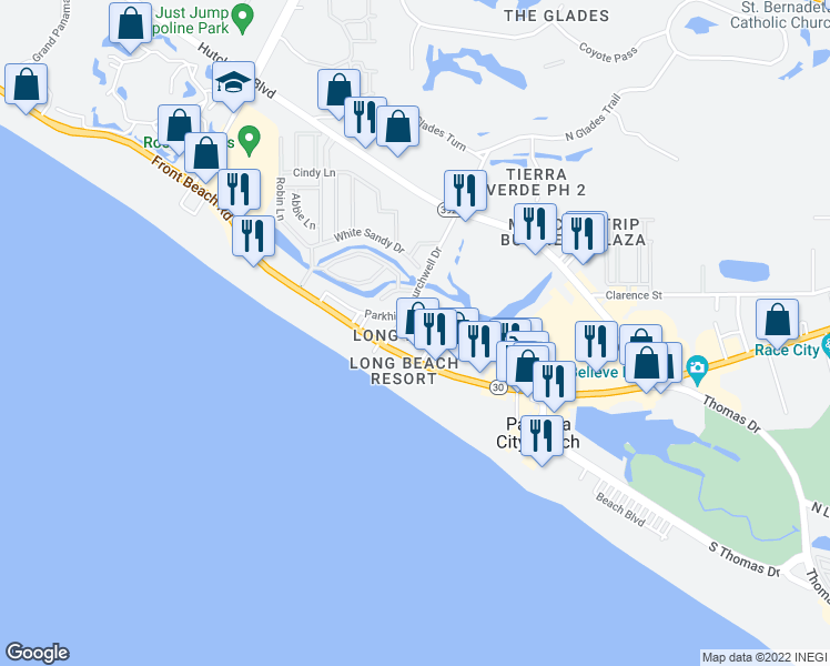 map of restaurants, bars, coffee shops, grocery stores, and more near 600 Henley Drive in Panama City Beach