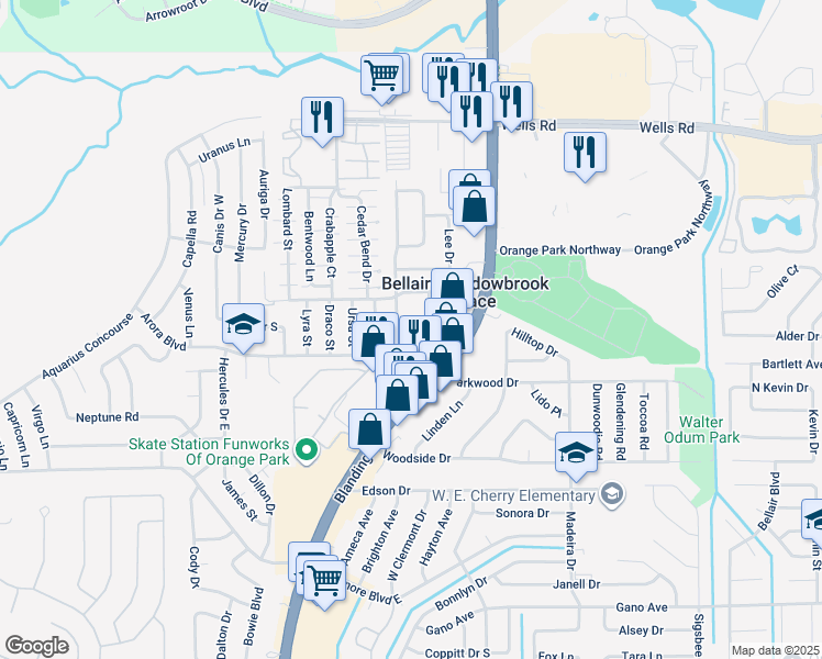 map of restaurants, bars, coffee shops, grocery stores, and more near 140 Noel Court in Orange Park